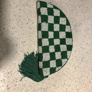 Anthropologie Green Beaded Checkered Clutch